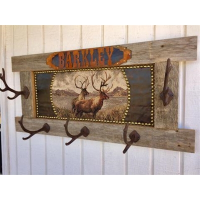 Personalized Rustic Barn Wood Elk Coat Rack